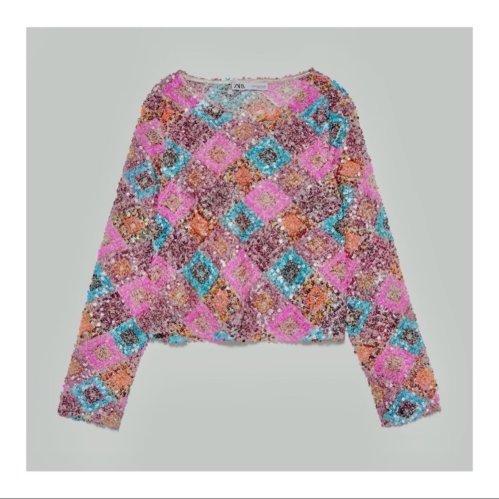 NWT Zara Multicolor Sequin Crop Top